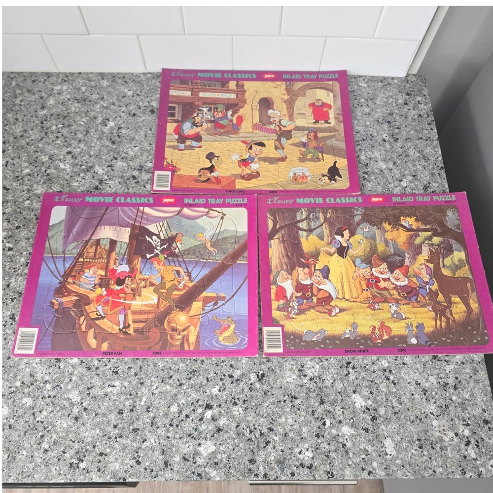 Jaymar Disney Movie Classics Inlaid Tray Puzzles Kids Set of 3 Vintage 90's Toys